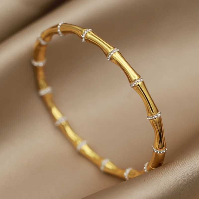 Stainless Steel Crystal Bamboo Bangles bracelets for Women Fashion Jewelry Delicate Bangle Accessories 250606