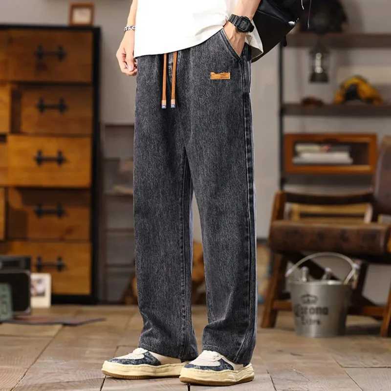 Mens Casual Pants Length Large Size Wide Jeans Pants Waisted Women Calf Hole Stretch Baggy Sweatpants Z250605