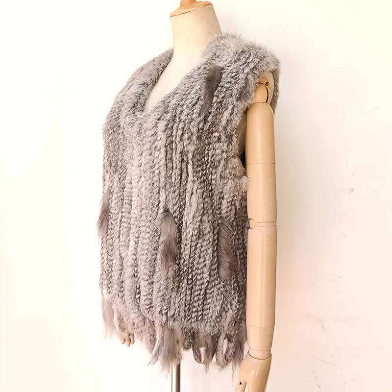Women Knitted Real Rabbit Vest Sleeveless Coat New Arrival Winter Natural Gilet Female Genuine Fur Waistcoat