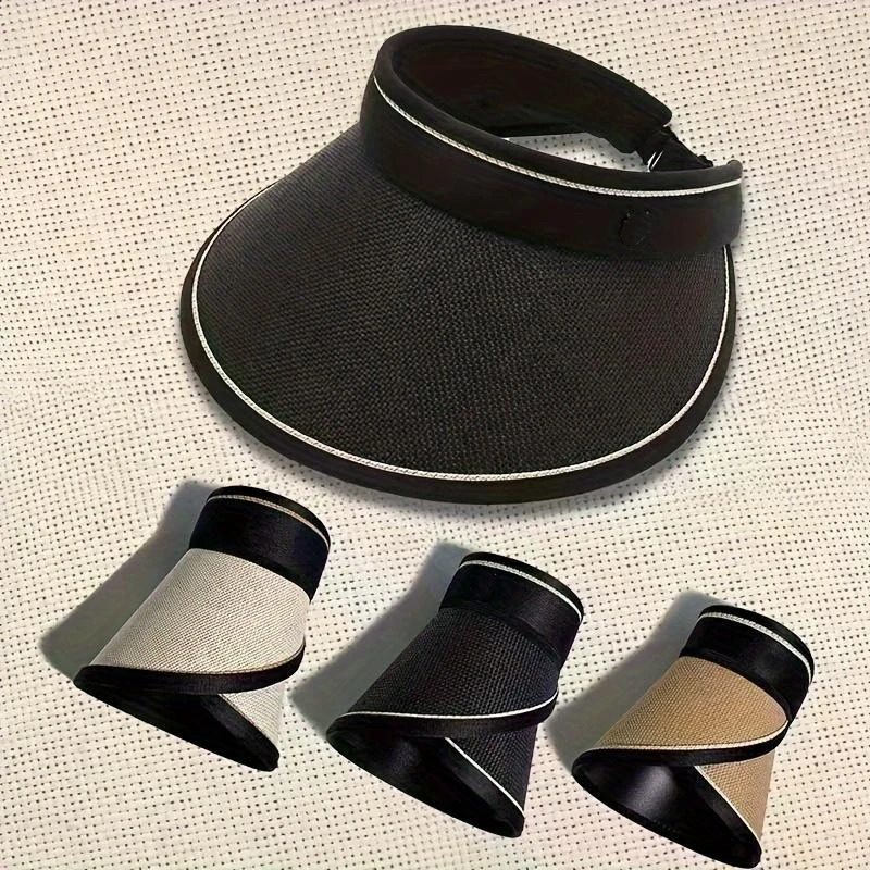Summer Straw Hat for Women Foldable Empty Top Sun Hats Outdoor Beach Anti-UV Protection Wide Brim Female Sunscreen Visor Cap 250603