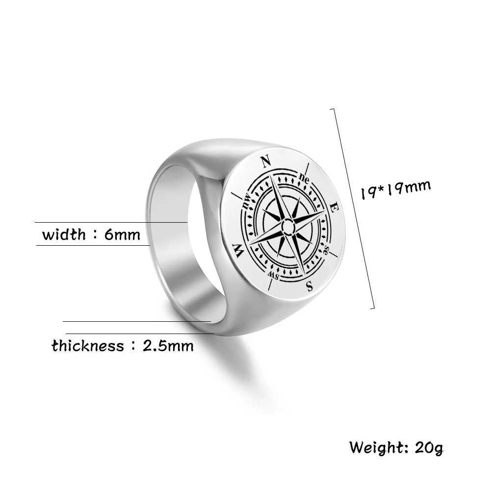 COOLTIME Retro Compass Signet Mens Ring Stainless Steel Punk Rings Vintage Jewelry Amulet Wicca Rock Hip Hop Gift W250606