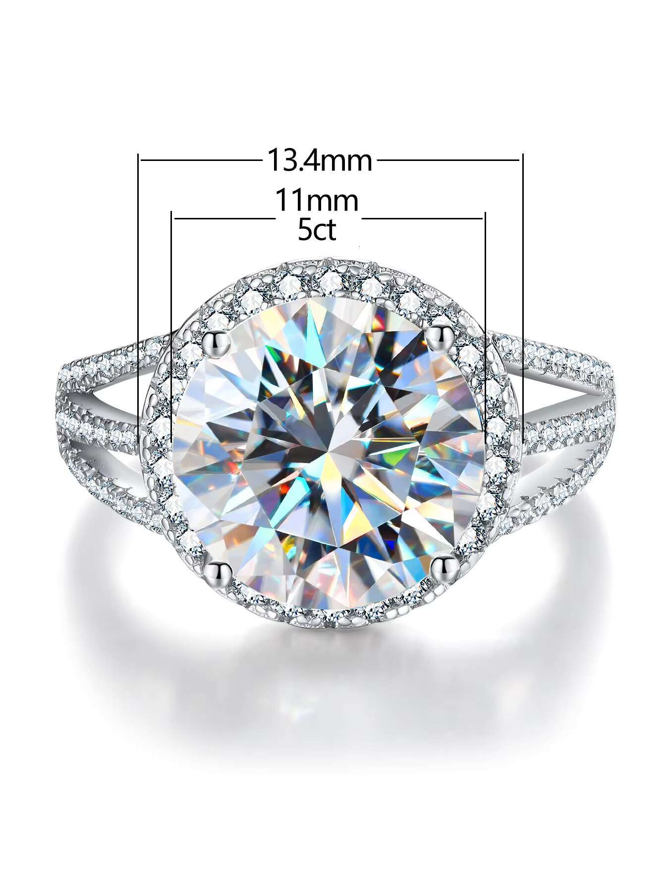 Luxury Real Certified 5CT 11m Moissanite 3 Row Halo Ring for Women 925 Sterling Silver Big Round Diamond Engagement Fine Jewelry
