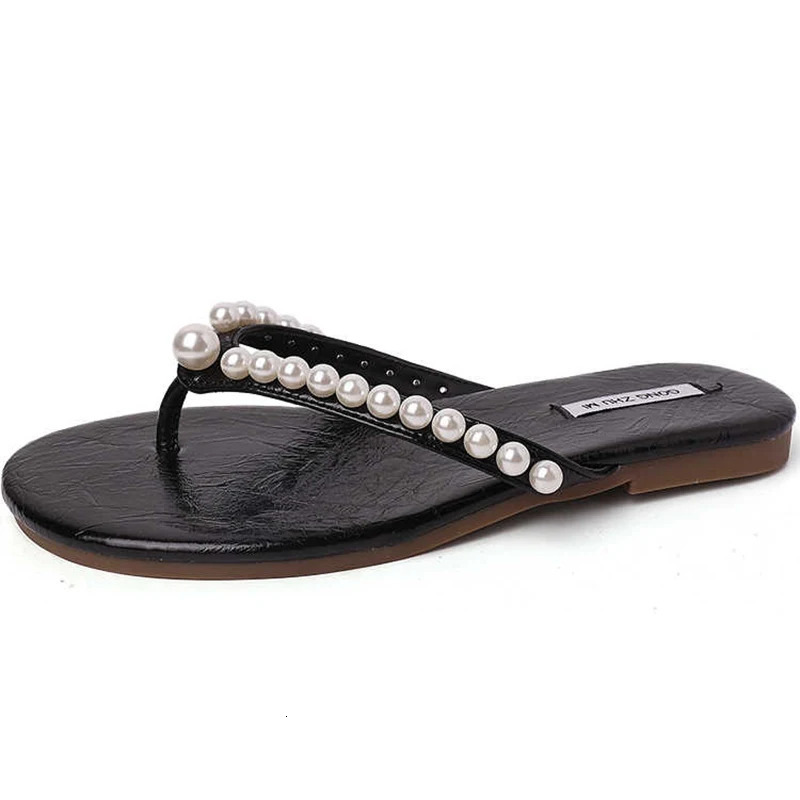 Summer Women Pearl Flip Flop Concise Clip Toe Soft Sole Slide Ladies Comfort Beach Flats Slippers 250603