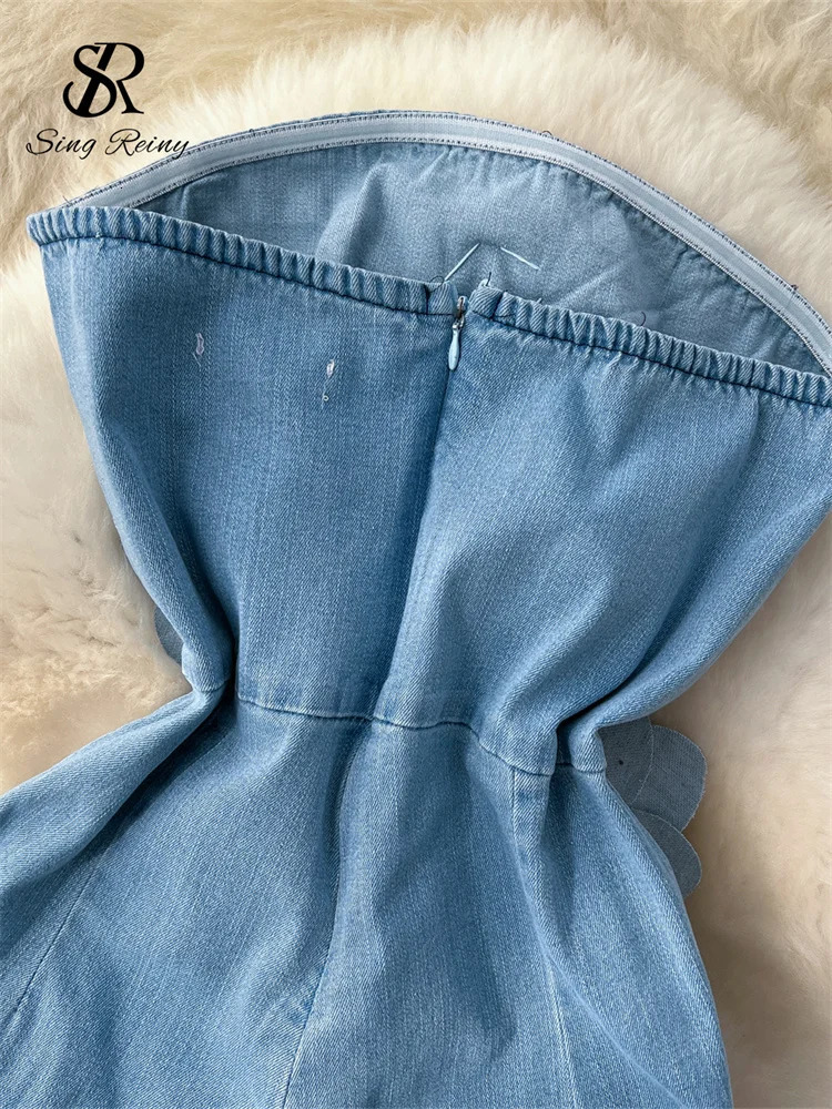 SINGREINY Fashion Denim Long Jumpsuits Zipper 3D Floral Chic Rompers Korean Trend Ins Solid Streetwear Women Playsuits 250603