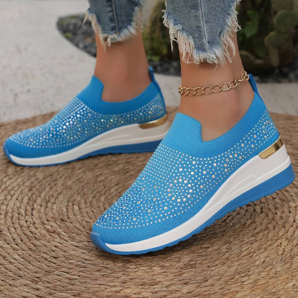 Ddmyoutdoor Women Wedges Platform Sneakers Autumn Fashion Round Toe Casual Sports Slip On Woman Non Vulcanized Shoes Plus Size Outdoor Shoes