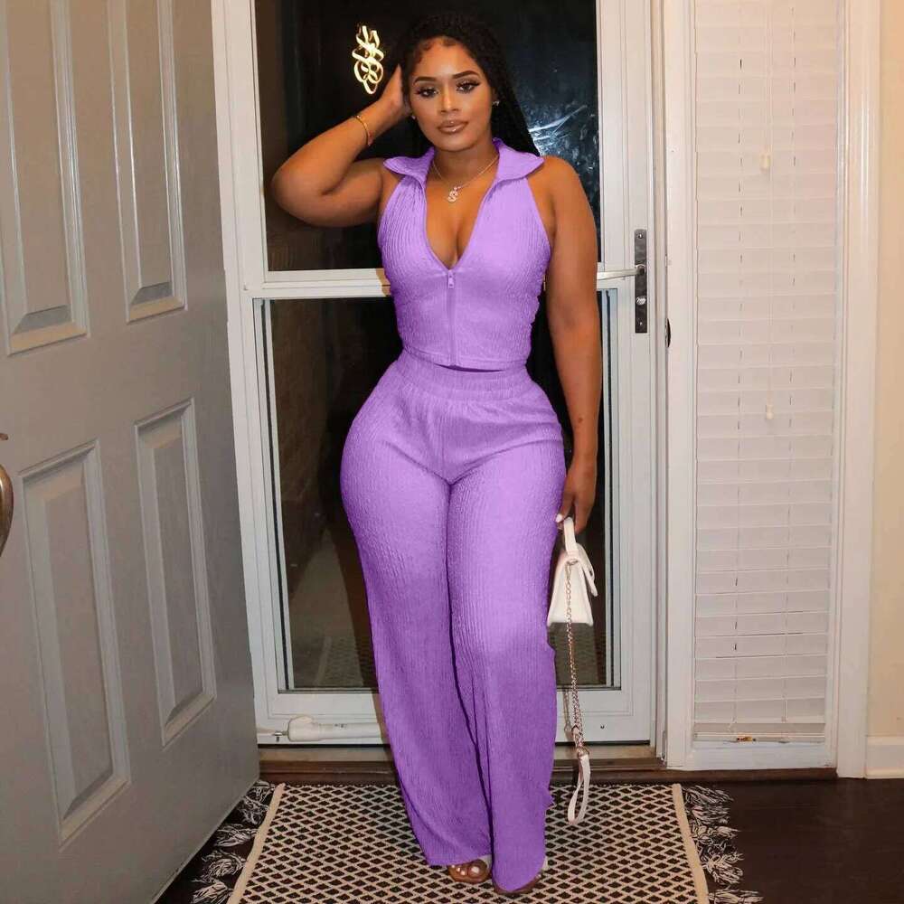 Women's Two-piece Lapel Sleeveless Top Pleated Casual Pants Set for Summer 2025