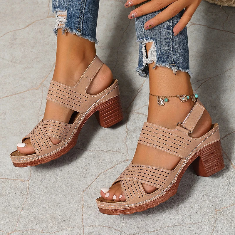 Summer White Thick High Heel Sandals for Women Plus Size Cross Band Platform Sandles Woman Back Strap Non Slip Beach Sandalias 250605