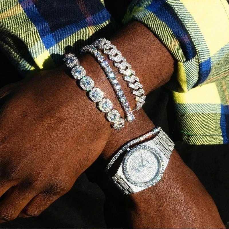 Hip Hop Bling Iced Out Crystal Cuban Link Bracelet For Women Men Gold Silver Color Full Rhinestones Miami Cuban Bracelet Jewelry W250606