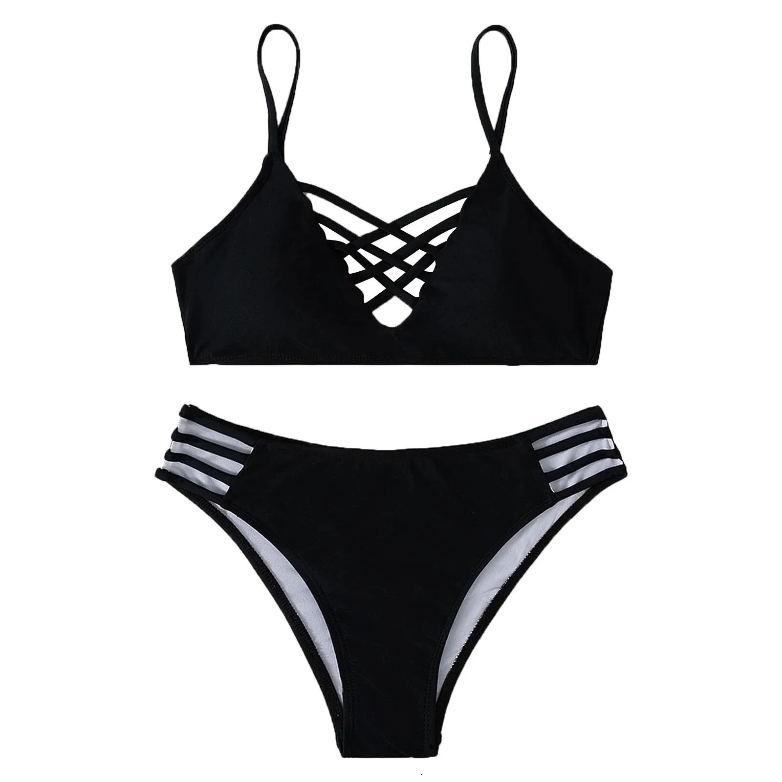 Split Swimsuit Pure Color Tight Sexy Beach Bikini Solid Two Piece For Women Summer Brazilian Bathing Suit 250530