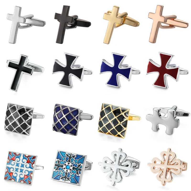 Classic Mens French Shirt Cufflinks Multi-colored Cross Grid Blue Pattern Cuff Buttons Wedding Suit Accessories Jewelry Gifts W250606
