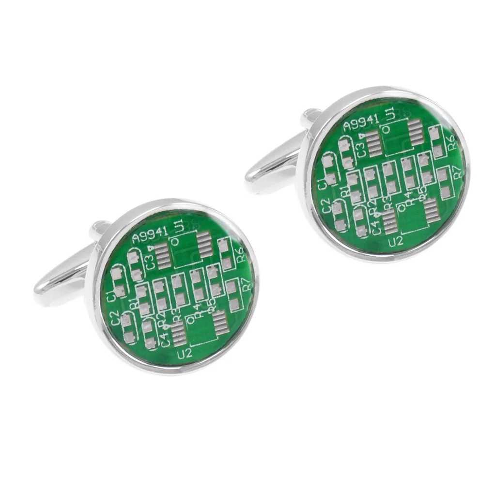 SAVOYSHI Newest Real Circuit Board Cufflinks For Mens Shirt Cuff buttons High Quality Round Cuff links Gift Free Engraved Name W250606