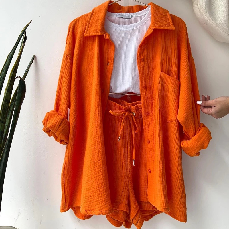 Solid Color Casual Loose Short Pants Sets For Women 2025 Elegant Summer Womens Two Pieces Suit Full Set Female Outfit Clothes 250605