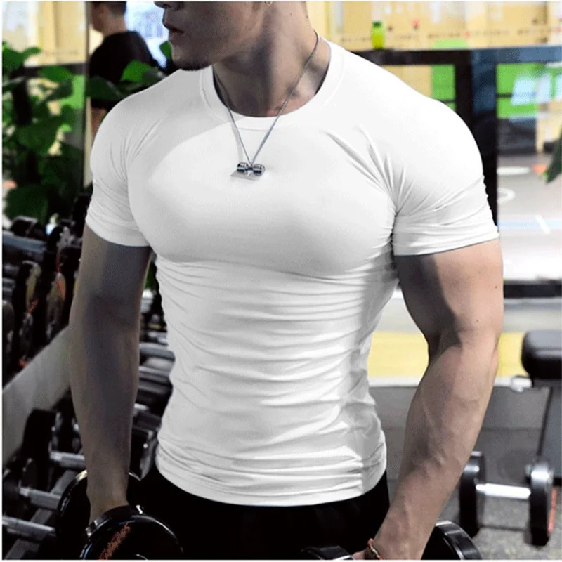 Summer Male t-Shirt Casual Soild White t Shirts Men Short Sleeve Top Oversized Compression Gym t-Shirts Streetwear Man Clothing 250605