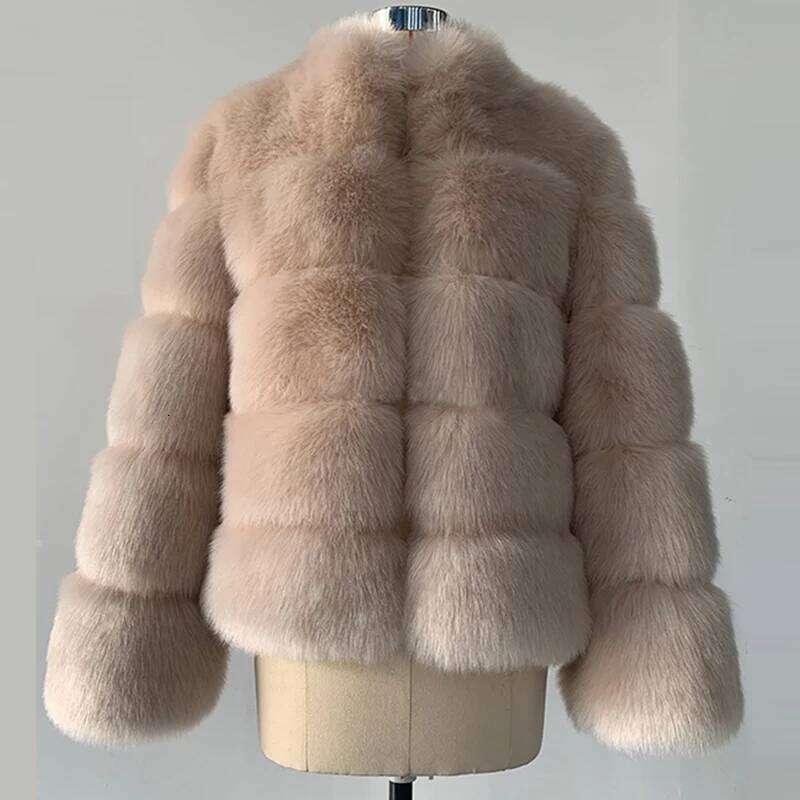 HJQJLJLS 2021 Winter Thick Warm Women Faux Fox Fuzzy Coat Female Stand Up Collar Fake Fur Jacket Black Outerwear
