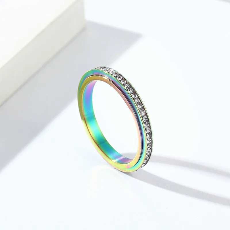 3mm Thin Stainless Steel Stackable CZ Eternity Spinner Ring Wedding Band for Women Men Size 5-12 W250606