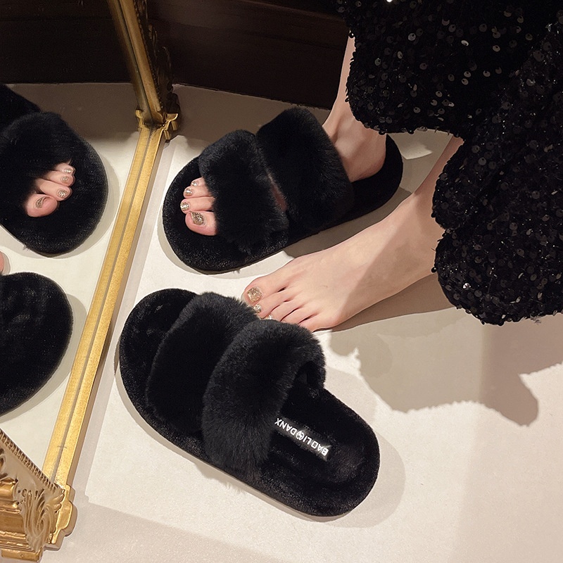 2025 free shipping autumn and winter new designer shoes, women's thick soled slippers for wearing outside, hairy slippers with flat bottom and ve