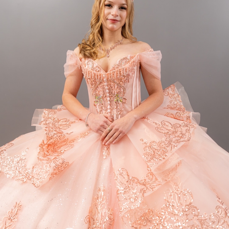 Pink Shiny Off The Shoulder Ball Gown Quinceanera Dresses Appliques Lace Beading Tull Sweet 16 Dress vestidos 15 de anos