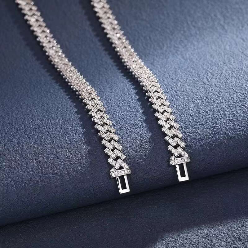 Unisex Cuban Moissanite Diamond Bracelet Necklaces 10mm 8mm 6mm Iced Out Chain 925 Silver Gold Plated Hip Hop Style Jewelry