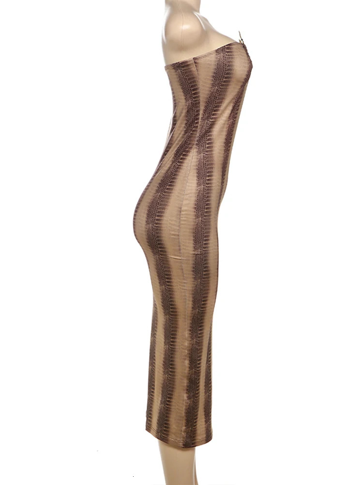 Weird Puss Gradient Strapless Dress Women Metal Rings Low-Neck Backless Skinny Peach Hip Midnight Club Party Trend Long Bodycon 250605