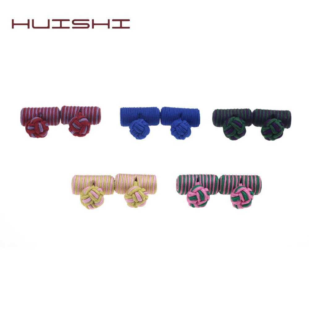 HUISHI Novelty Silk Knots Cufflinks Men Fashion Multicolor Handmade Elastic Double Rope Ball Cuff Link Button For Men Shirt Gift W250606