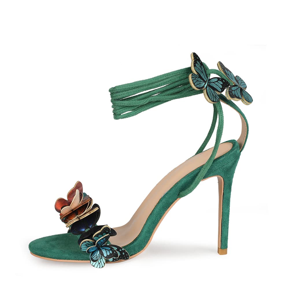 Lanjia Arqa Strappy Sandals For Women Butterfly Ankle Wrap Stiletto High Heels Open Toe Suede Laceup Heeled Sandal Wedding Bride Dressy Pumps A D D