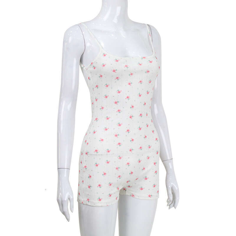 Women's Printed Strapless Off-Shoulder Tie Sexy Hot Girl Shorts Casual Jumpsuit B5