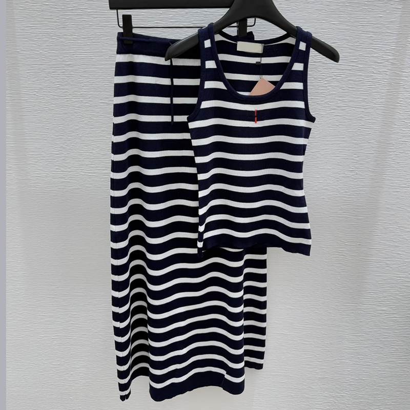 (Order by pic in opt, not by desc)New Fashion Clothing Women Tank Top Shorts Set Luxury Designer Sexy Striped cut out camisole long knitted pencil skirt