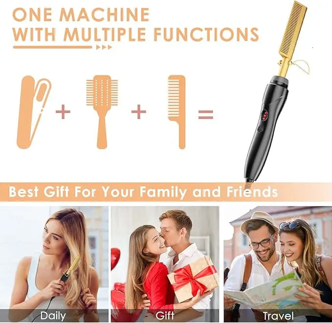 1Pcs 2-in-1 comb straightener electric comb fast heating portable travel scalding beard straightener 250605
