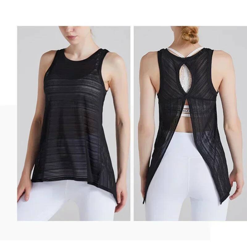 Sexy Sleeveless Backless Sports T-Shirt Women's Gym Loose Sportswear Breathable Workout Tank Top Fiess Yoga Dance