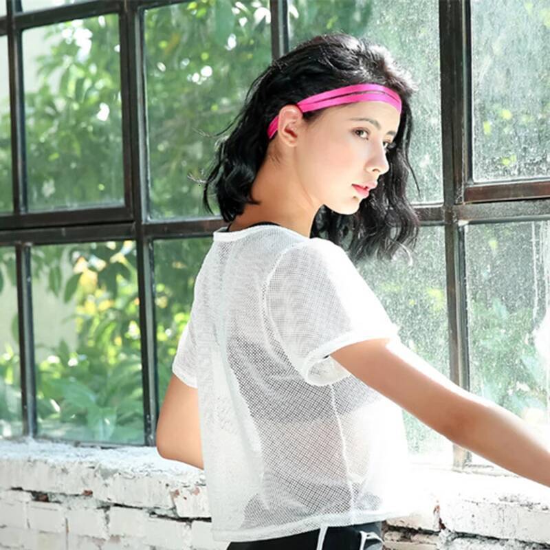 Women's Mesh Yoga Shirt Sexy Short Sleeve T-Shirt Sport Top Blouse Cover Up Quick Dry Gym Clothes Running Fiess Tank Sportwear