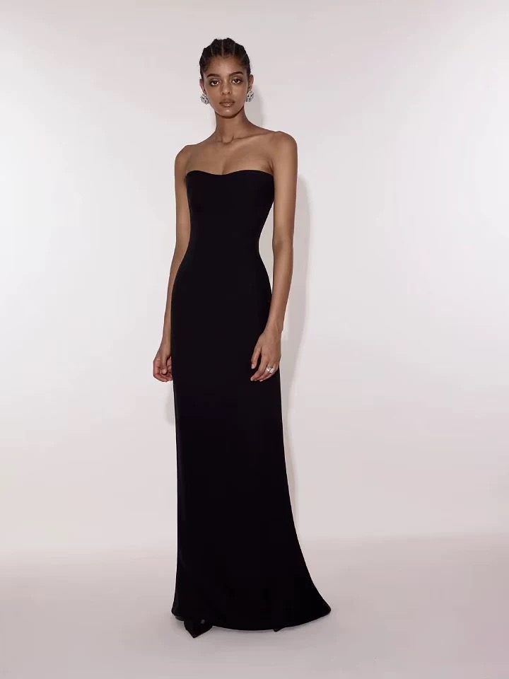 Women's summer dress, sleeveless, Black slim-fit evening banquet year-end party dress, sexy stand-up collar floral cocktail party dress