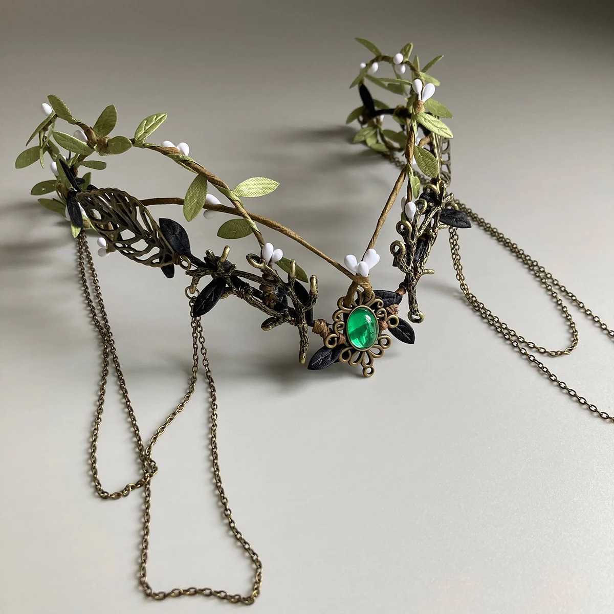 FAiry Antler Crown Woodland Elf Chain Tiara Witch Crown with Circle Bridal Elven Costume Headband Fantasy Wedding Headpiece Z250605