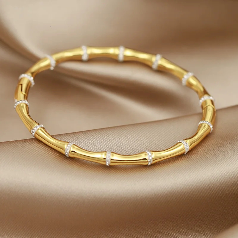 Stainless Steel Crystal Bamboo Bangles bracelets for Women Fashion Jewelry Delicate Bangle Accessories 250606