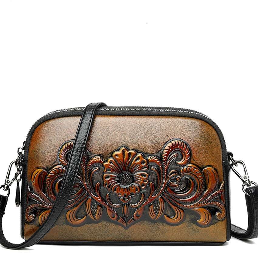 Designer Wrist Women Relief Shoulder Bag Retro Small Fashionable Mommy Phone Pocket High-Quality Leather Crossbody Purse New