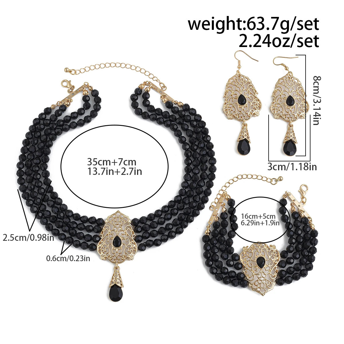 Ingemark Goth Multilayer Crystal Chain Necklace Bracelet Drop Earrings for Women Temperament Jewelry Set Halloween Accessories 250530