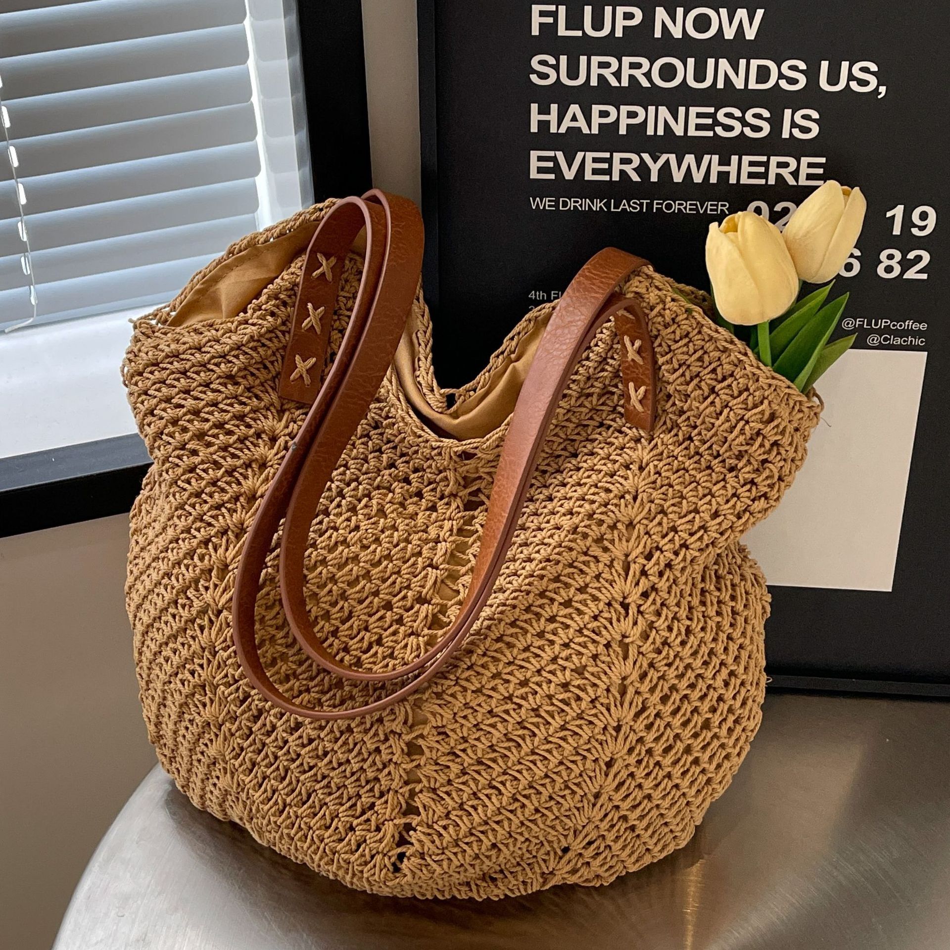 designer Forest Style Retro Large Capacity Handmade Crochet Cotton Bag French Fashion Versatile Shoulder Bag Vacation Beach Bag