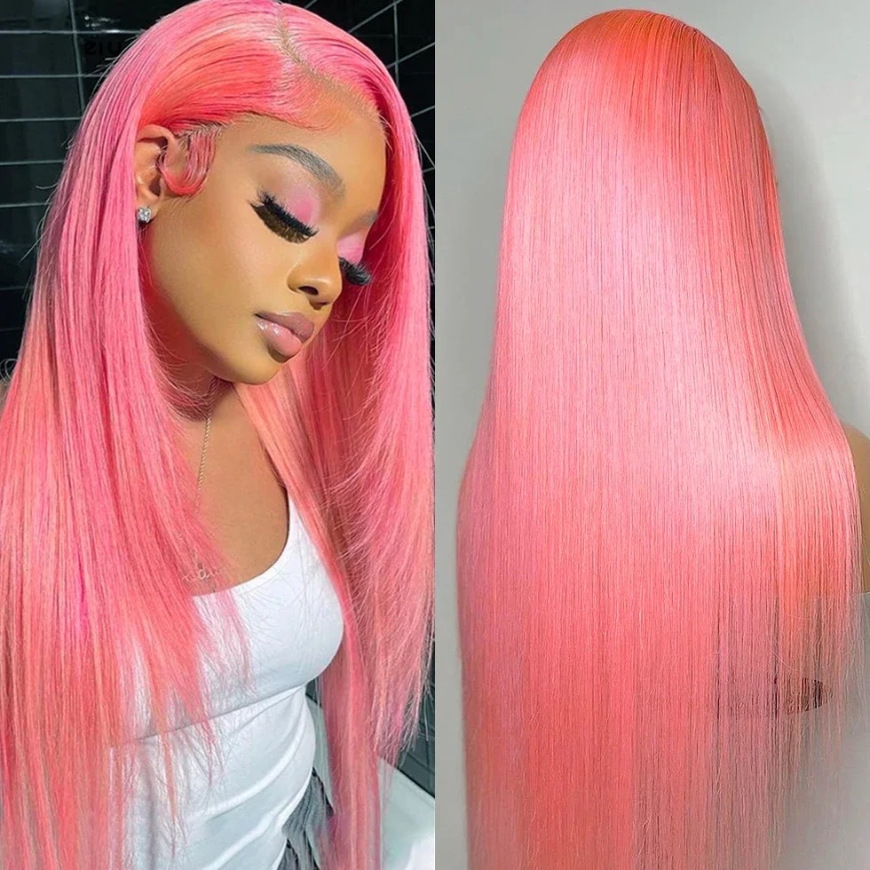 30 Inch Pink Lace Front Wig Human Hair 200 Density 13x6 HD Lace Frontal Wig Brazilian Colored Straight Wigs For Women Synthetic