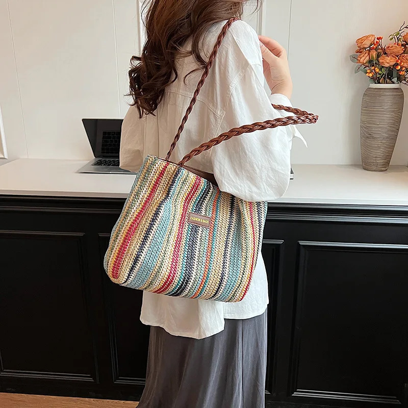 Fashion Trend Spring/Summer Straw Weaving Womens Bag Single Shoulder Tote Bag Large Capacity Bag for Women 250530