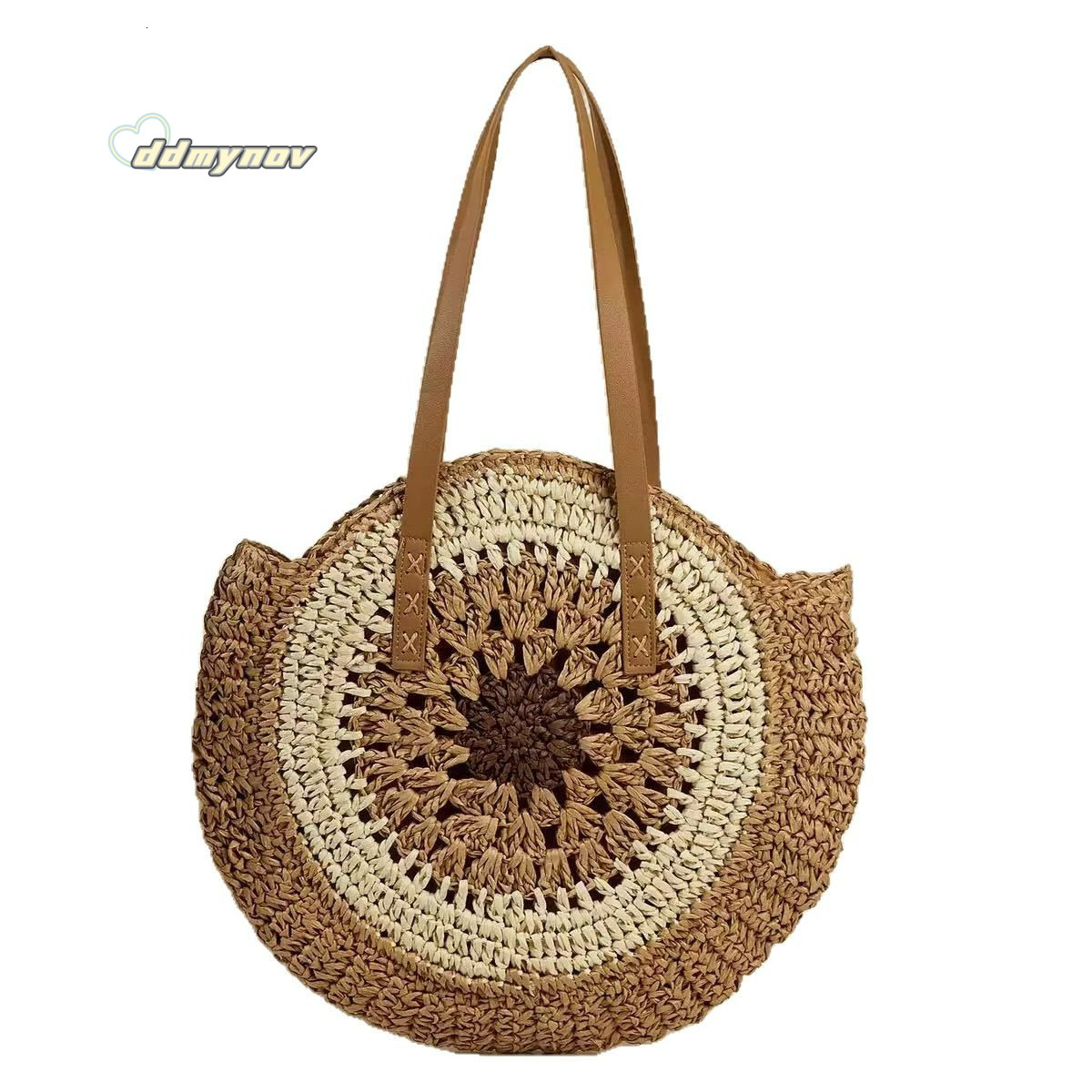 Hollow Out Round New Versatile Shoulder Straw for Women Handwoven Large Capacity Tote Beach Bag ddmynov