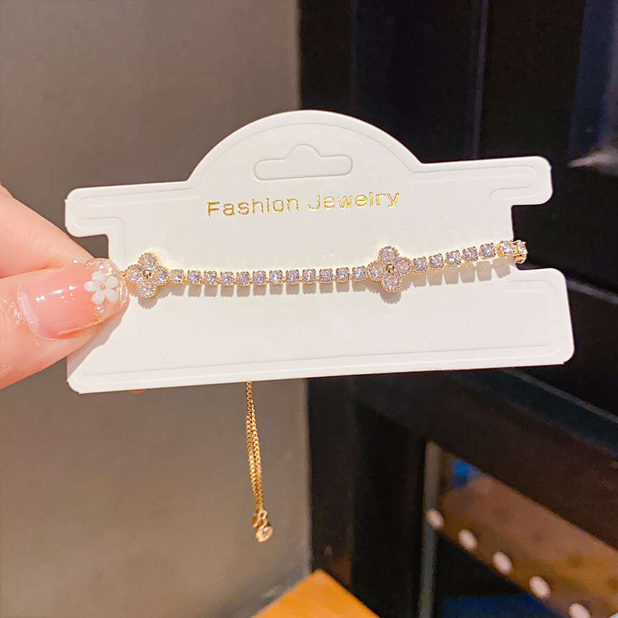 Luxury jewelry designer bracelet 4-leaf clover Zircon Flower Pull-Open Versatile Exquisite Bracelet 2025 Ins Fashion High-End Sense Jewelry