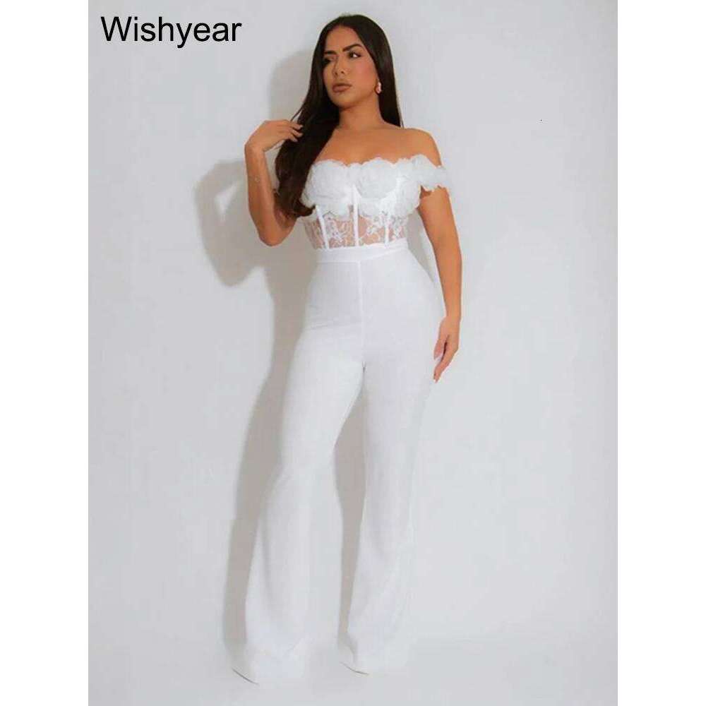 New Women Sexy Lace Corset Off Shoulder Backless Jumpsuit Rompers Elegant Night Club Overalls Evening Party One Pieces Outfits