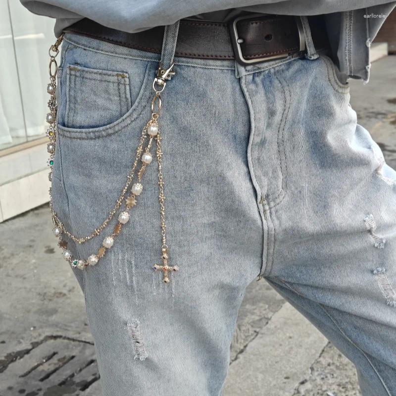 Keychains 2025 Model Pearl Pants Chain Fashionable Men And Women One's Waist Luxury Accessories Minimalism Key Hip Hop Jewelry