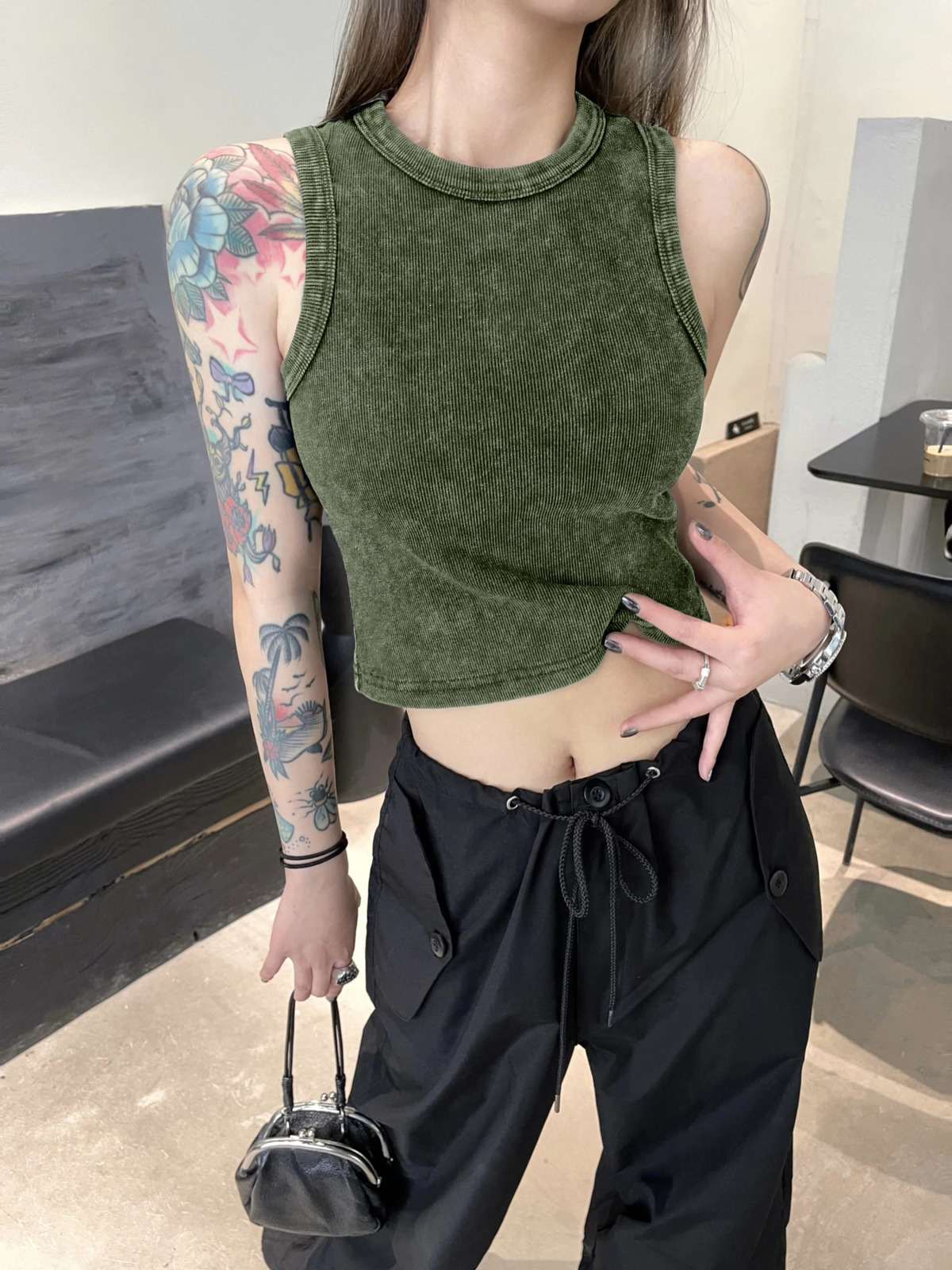 Y2k Summer Women Solid Washed Tank Tops Sleeveless Tight Distressed Retro Crop Top Female Fashion Casual All-math Basic Clothing 250605