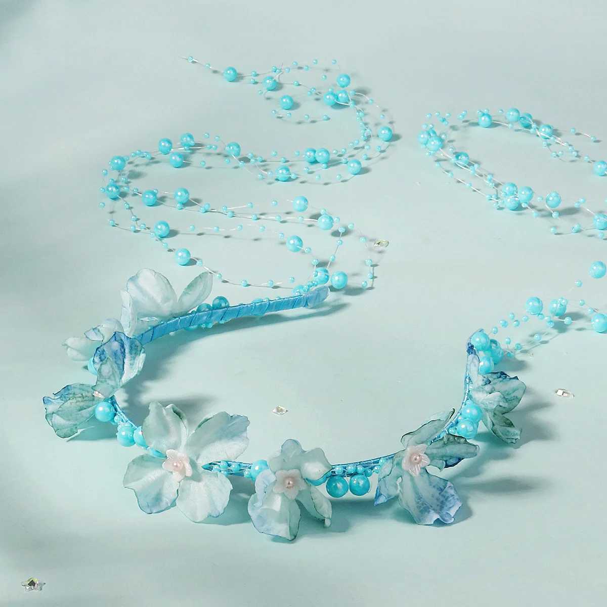 Bride Wedding White Flower Crowns Elegant Floral Headbands with Long Tassel Pearls Pendant Hair Jewelry Women Party Hairbands Z250605