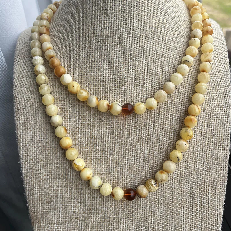 6-9mm Real Amber Bracelet Genuine Honey Beads 108 Rosary Mala Meditation Buddhist Natural Stone Necklace Not Perfect Jewelry 250604