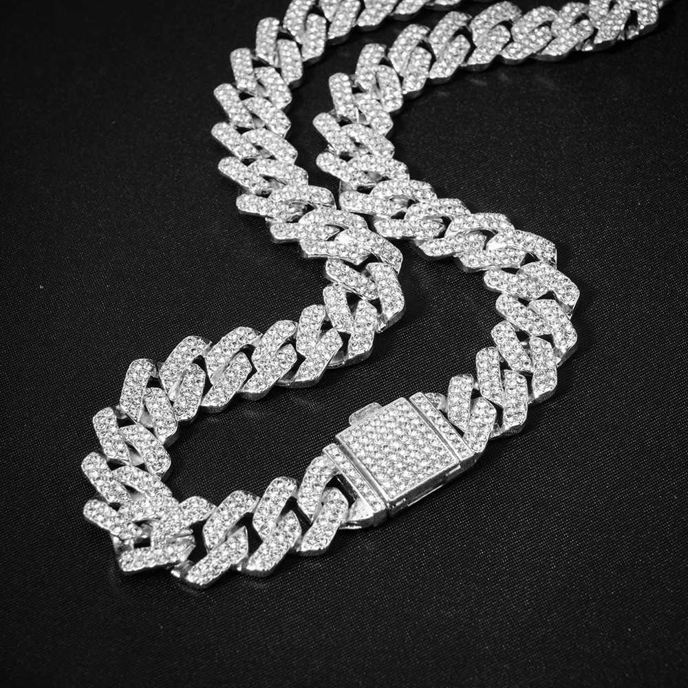 Hip Hop 15mm Cuban Link Chain Bracelet for Men Silver Color Iced Out Rhinestone Miami Bracelets Punk Women with Box Clasp Gift W250606