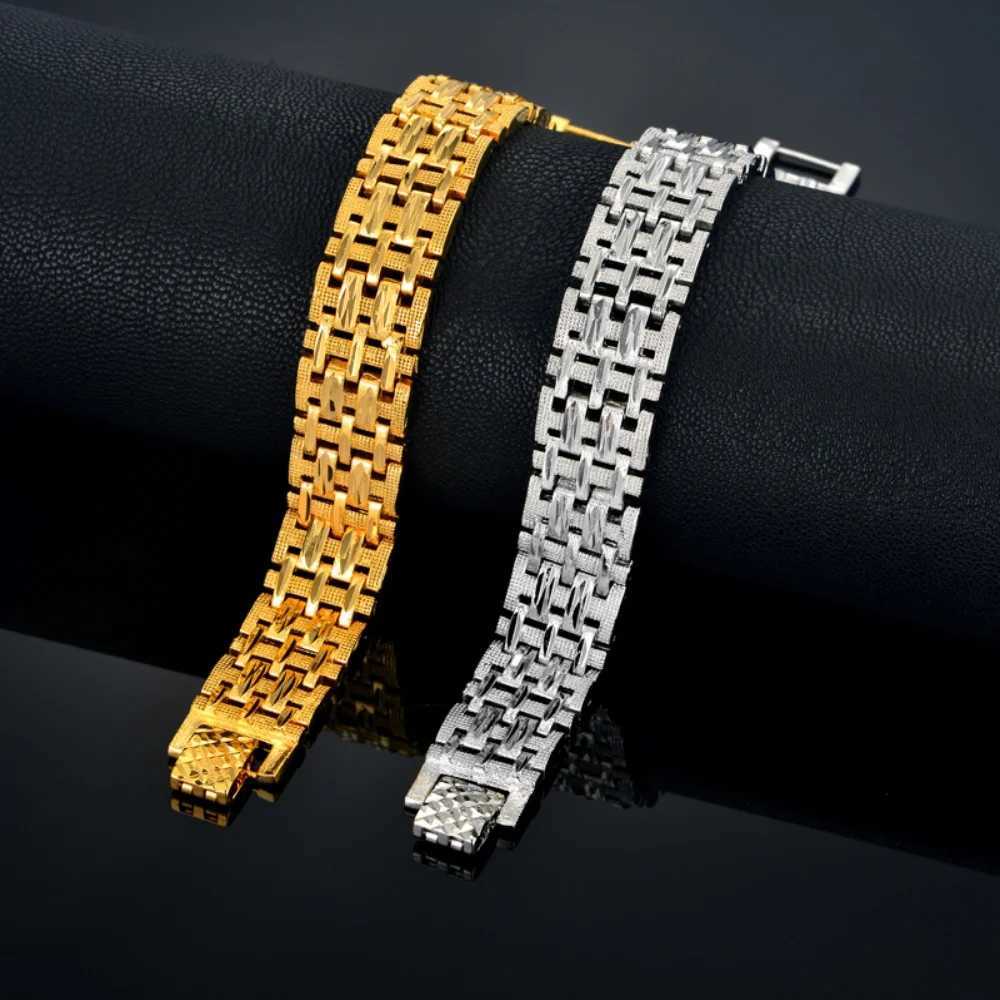 14MM Chunky Mens Hand Chain Bracelets Male Wholesale Gold Plated Mesh Chain Link Bracelet For Men Women Jewelry pulseira masculi W250606