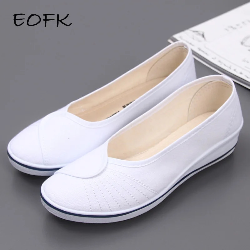 EOFK Women Loafers Soft Slip On Canvas Flats Shoes Woman Solid Casual Breathable Shoe For Mother Platform Shoes 250603