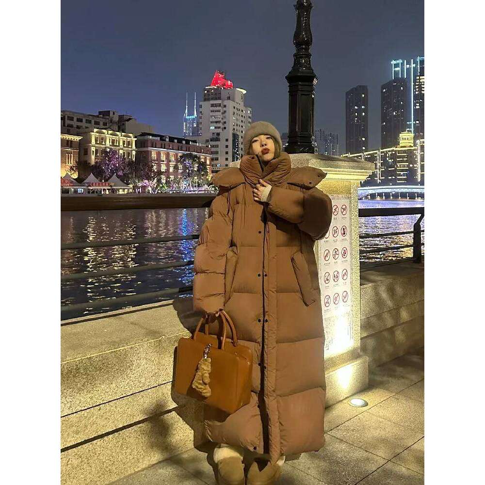 Winter Women Casual Long Sleeve Outerwear Solid Color Hooded Maxi X-Long Parkas Jacket Oversized Single Breasted Warm Coat
