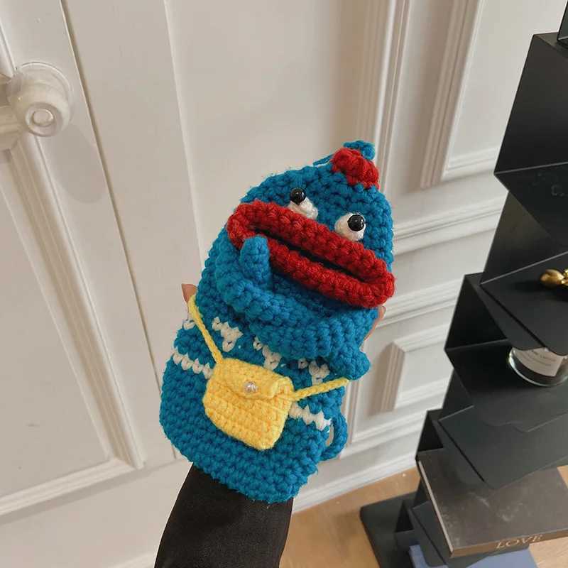 Kawaii Crossbody Bag Handmade Knit Handbag Women Girls Phone Bags Cartoon Sausage Mouth Small Messenger Bag Coin Purse M250606